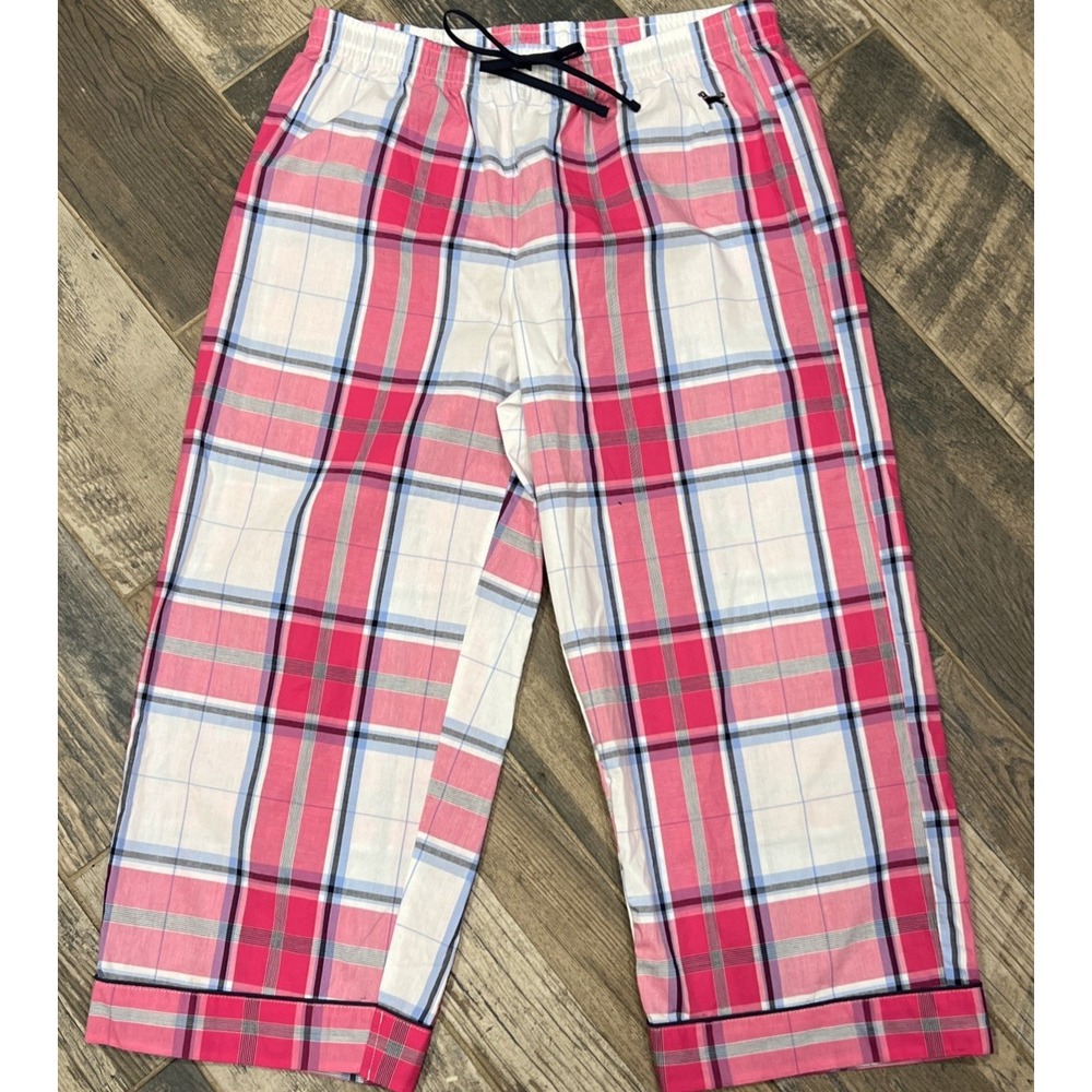 The Black Dog Women's Plaid Pajama Lounge Pants Bottoms Cropped‎ Lightweight M